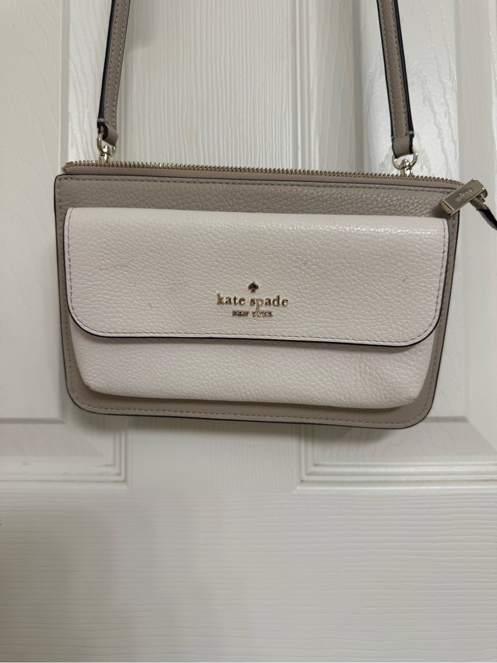 kate spade Two-Tone Cream and Taupe Pebble Leather Crossbody